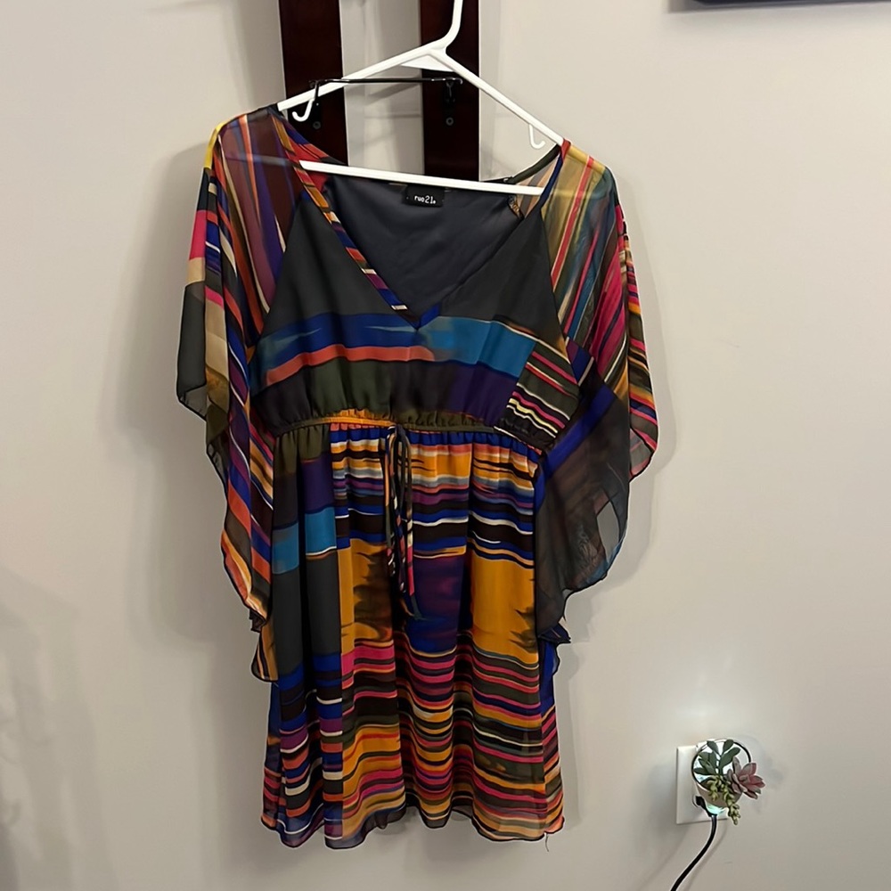 Rue 21 Multi-Colored Striped Dress that Ties Around the Waist